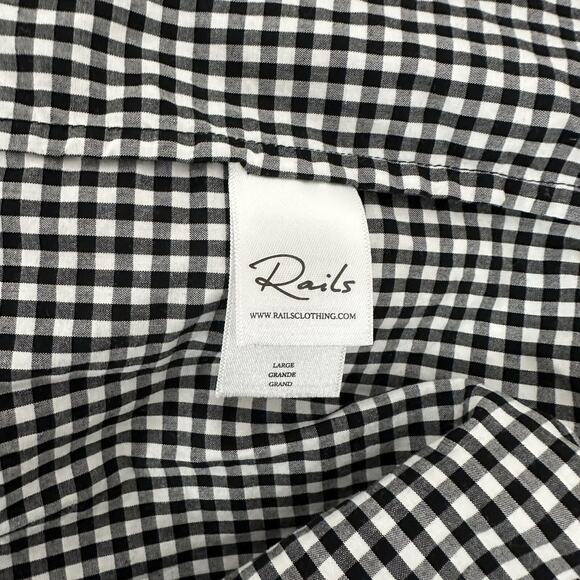 Rails Top Womens Large Black Gingham Scallop Square Neck Shirt Plaid - Picture 8 of 16